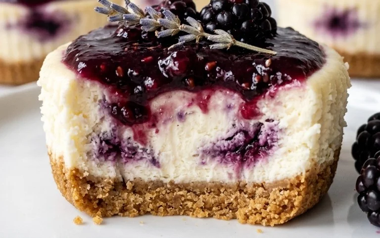 Mini Blackberry Lavender Cheesecakes