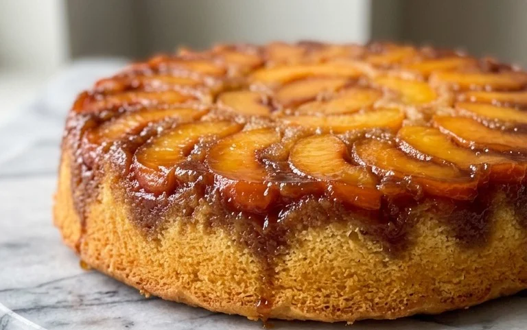 Bourbon Extract Pfirsich Upside-Down Kuchen: Luxus-Dessert